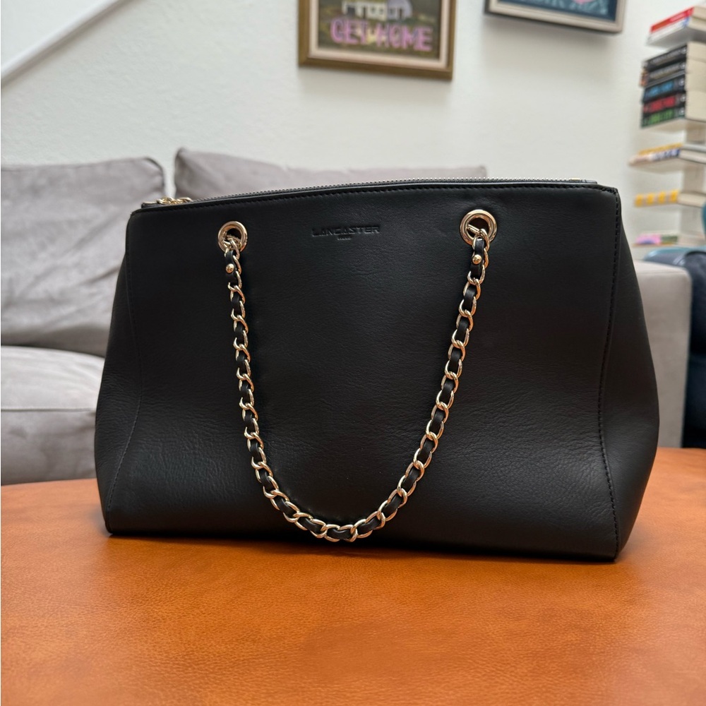Lancaster Leather Black Chain Shoulder Bag